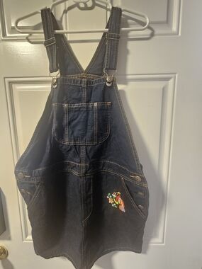 Dark Denim Skirt Overalls